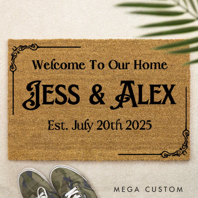 Personalized Welcome Doormat Outdoor Indoor Mat Custom Coir Mat with Name for Couple Housewarming Gift 
