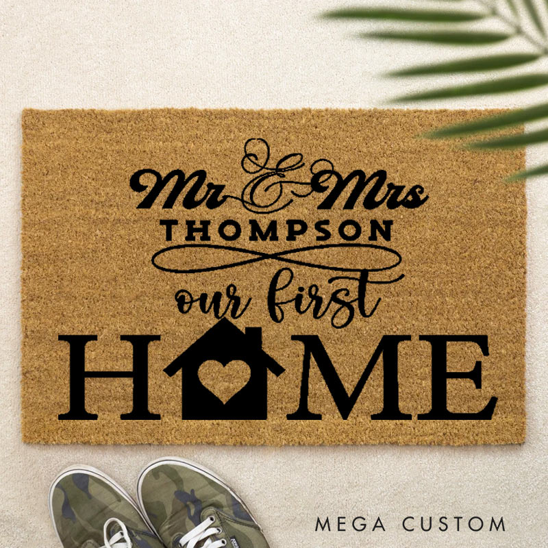 Personalized Our First Home Doormat Custom Welcome Mat with Name for Couple Valentine's Day gifts Housewarming Gift 