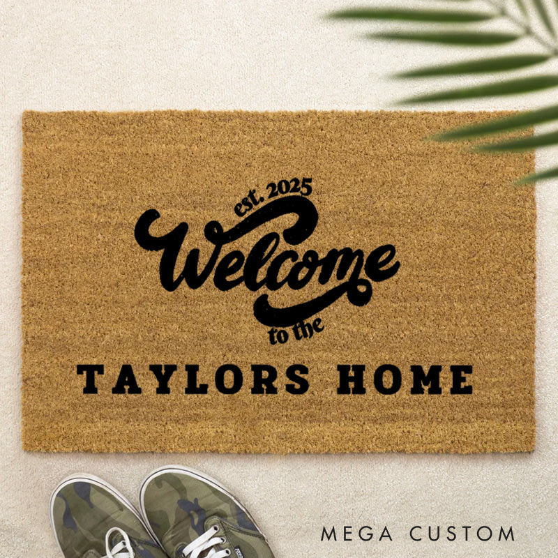 Personalized Welcome Doormat Custom Modern Mat with Name for Couple Valentine's Day gifts Housewarming Gift 