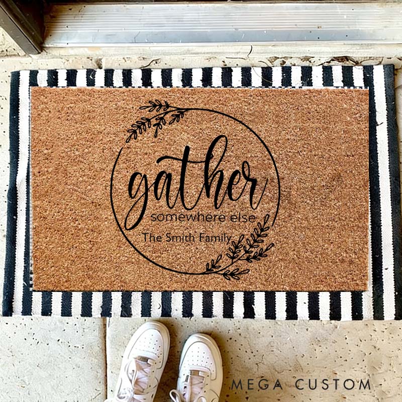 Personalized Gather Somewhere Else Doormat Custom Family Name Design Durable Coir Rug Decorative Accent For Entryways Porches Or Housewarming Gifts