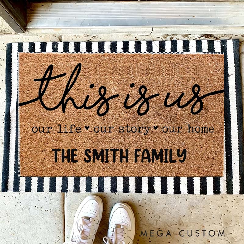 Personalized This Is Us Doormat for New Home Custom Family Welcome Mat Perfect Housewarming Gift for Entryway Decor Durable Indoor Outdoor Floor Rug