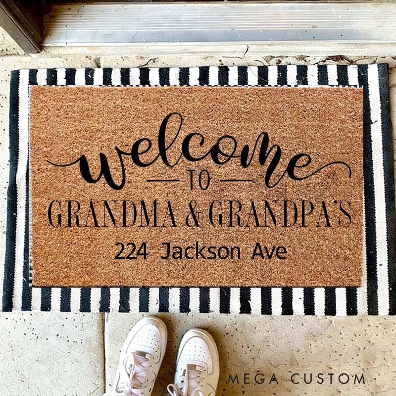 Personalized Welcome To Grandma and Grandpas Doormat Custom House Doormat Durable Coir Rug Stylish Decorative Accent For Entryways Housewarming Gifts