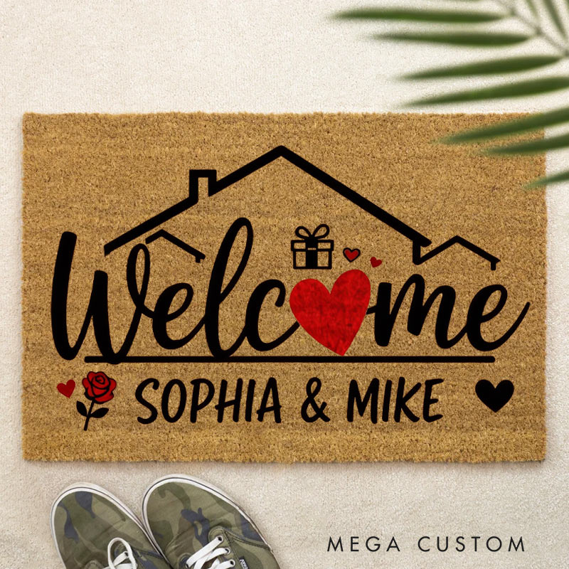 Personalized Home Doormat Custom Welcome Mat with Name for Couple Valentine's Day Gifts Housewarming Gift