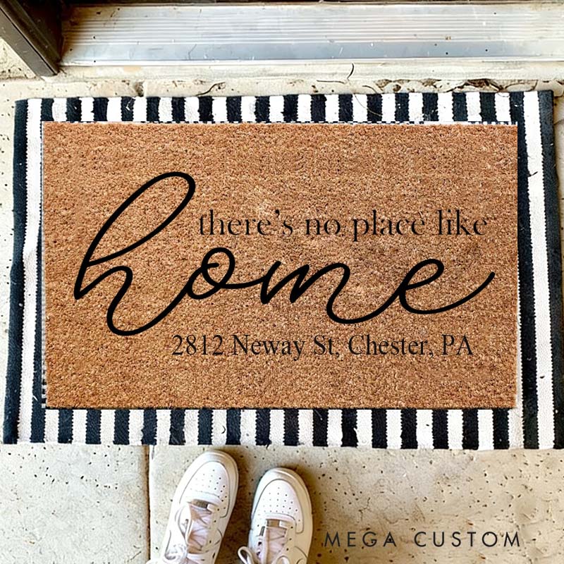 Personalized There's No Place Like Home Doormat Custom Address Design Durable Coir Rug Decorative Accent For Entryways Housewarming Gifts