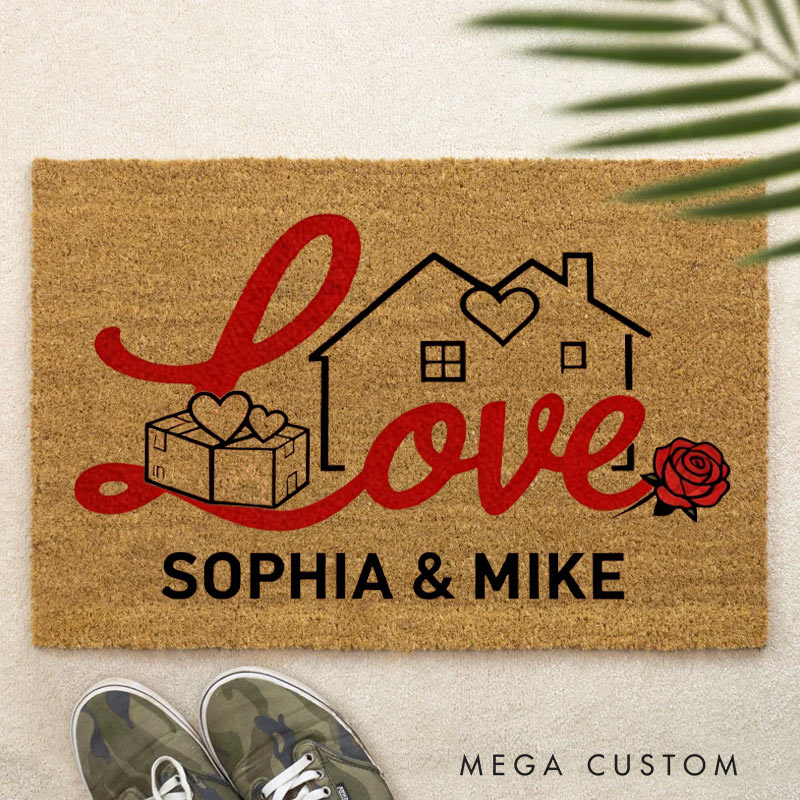 Personalized Home Doormat Custom Welcome Mat with Name for Couple Valentine's Day Gifts Housewarming Gift