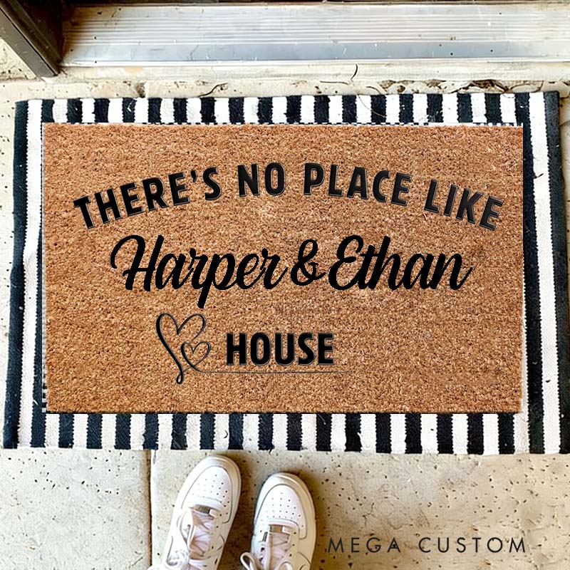 Personalized There's No Place Like Custom Couple House Doormat Durable Coir Rug Decorative Accent For Entryways Wedding Anniversary Or Love Gifts