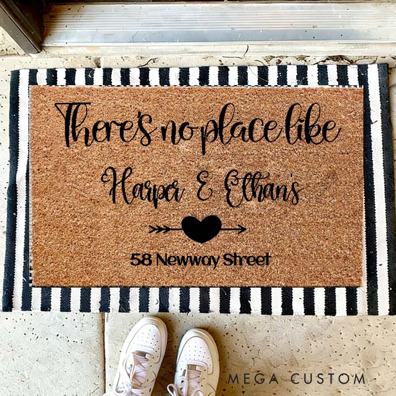 Personalized There's No Place Like Custom Couple House Doormat Custom Durable Coir Rug Decorative Accent For Entryways Or Anniversary Gifts