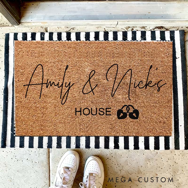 Personalized Couple House Doormat Custom Name Durable Coir Rug Decorative Accent For Entryways Wedding Anniversary Housewarming Or Weddings Gifts