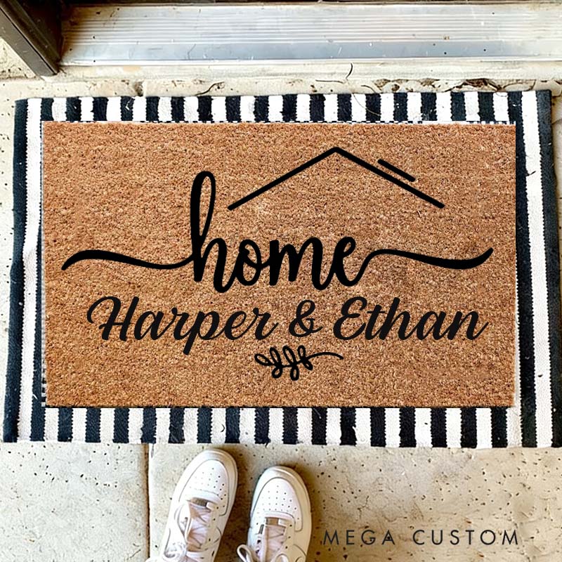 Personalized Couple House Doormat Custom Name Durable Coir Rug Decorative Accent For Entryways Wedding Anniversary Housewarming Or Weddings Gifts