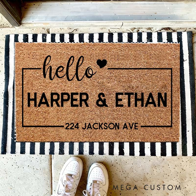 Personalized Hello Custom Couple House Doormat Durable Coir Rug Decorative Accent For Entryways Housewarming Or Wedding Gifts