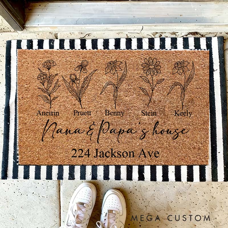 Personalized Nana&Papa’s House Doormat Custom Family House Doormat With Names Gifts for Grandparents Housewarming Gifts Home Decor