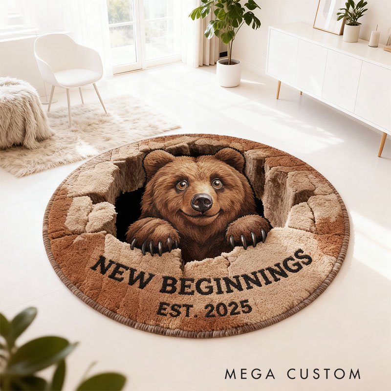 Personalized Round Rug with Adorable Bear Design Custom Floor Mat Soft Area Rug for Living Room Bedroom Unique Gift Idea Housewarming Gift Home Decor
