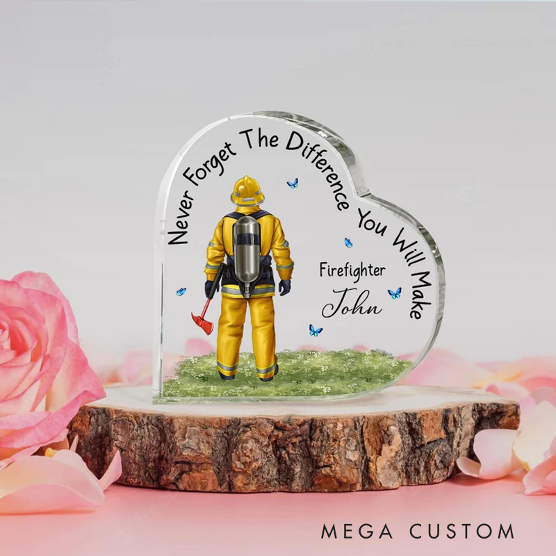 Personalized Firefighter Heart Acrylic Plaque Inspirational Gift