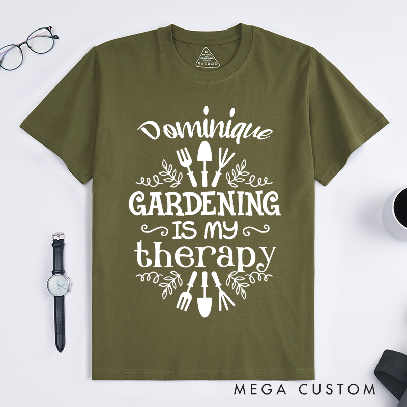 Personalized Gardening Is My Therapy Classic T-Shirts Gardener Shirt Plant Lover Shirt Gardener Gift Garden Tee Farmer Shirt Botanical Shirt