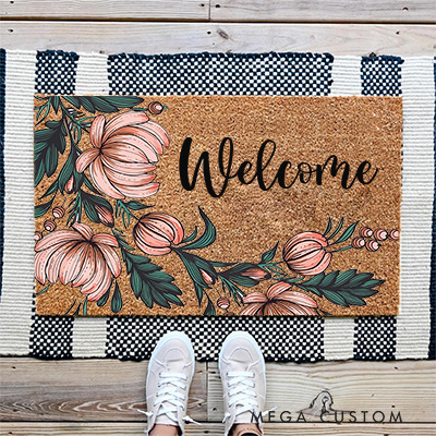 Personalized Floral Welcome Doormat Custom Home Doormat Housewarming Gifts First Home Couple Gift Welcome Mat for Home Closing Gift New Home Gift