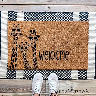 Personalized Cool Giraffe Welcome Doormat Home Doormat Custom Front Doormat Housewarming Gifts First Home Gift Closing Gift New Home Gift