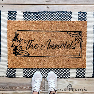 Personalized Floral Framed Doormat Home Doormat Custom Welcome Front Doormat Housewarming Gifts Closing Gift New Home Gift First Home Couple Gift