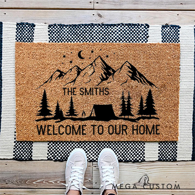 Personalized Home Doormat Custom Welcome Front Doormat Housewarming Gifts for Nature Lovers First Home Couple Gift Welcome Mat for Home New Home Gift