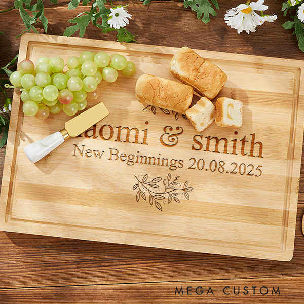 Personalized Cutting Board Wedding Housewarming Gift Bamboo Charcuterie Board First Home Gifts for Couple New Home New Beginnings Gifts
