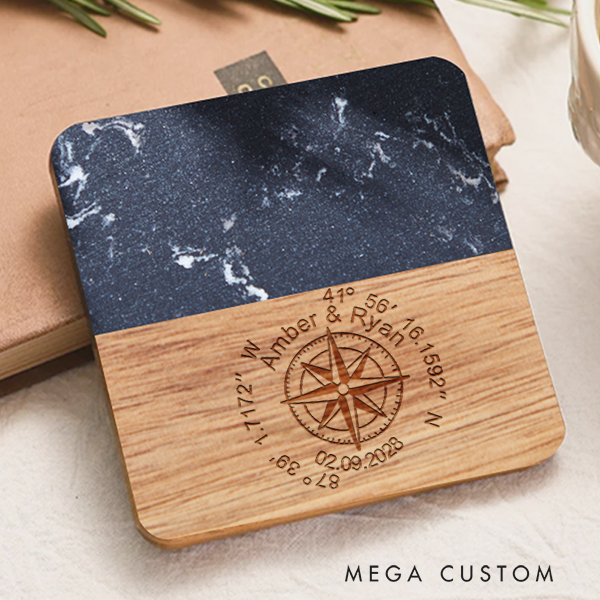 Personalized Coordinates Coaster Latitude Longitude Coasters Custom Marble or Wood Coasters Housewarming Gift Wedding Gift Location New Home Gift