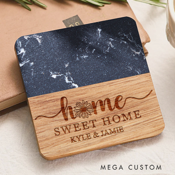 Personalized Family Coaster Custom Marble Wooden Coaster Housewarming Gifts Anniversary Gift for Couples New Home Gift Christmas Gifts Home Decor