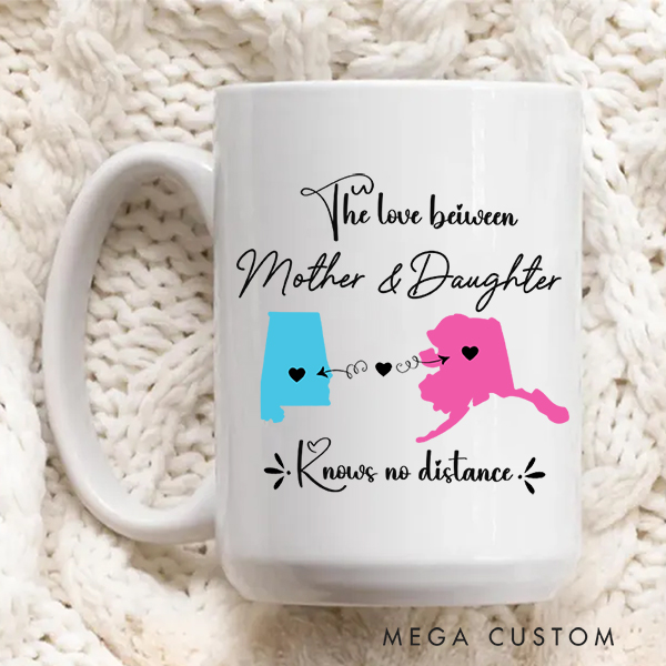 Personalized Mother Daughter Long Distance State Mug Hearts Over Cities Moving Away Gift For Mom and Daughter Mother Daughter Gift Housewarming Gift