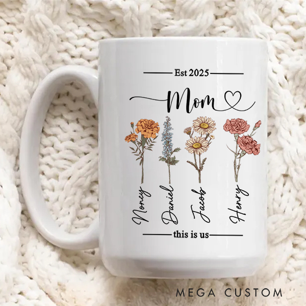 Personalized Mom Garden Mug Custom Birth Flower Mug Gift  for Mom Mother's Day Gift Christmas Gifts for Her Moving Away Gift Housewarming Gift