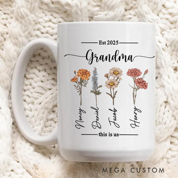 Personalized Grandma Garden Mug Custom Birth Flower Mug Gift  for Grandma Mother's Day Gift Christmas Gift Housewarming Gift New Home Gift for Nana