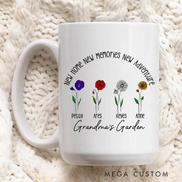 Personalized Grandma Garden Mug Custom Birth Flower Mug Gift for Grandma Housewarming Gift New Home Gift for Nana  Mother's Day Gift Christmas Gift
