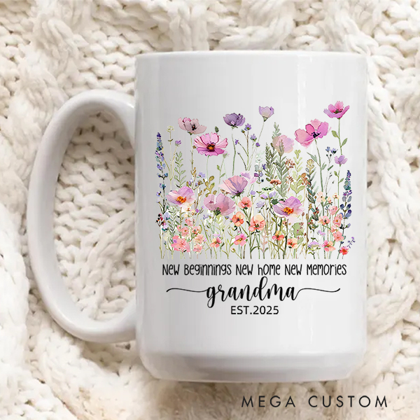 Personalized Wildflowers Grandma Mug New Beginning New Home New Memories Mug Gift for Grandma Mother's Day Gift Christmas Gift Housewarming Gift