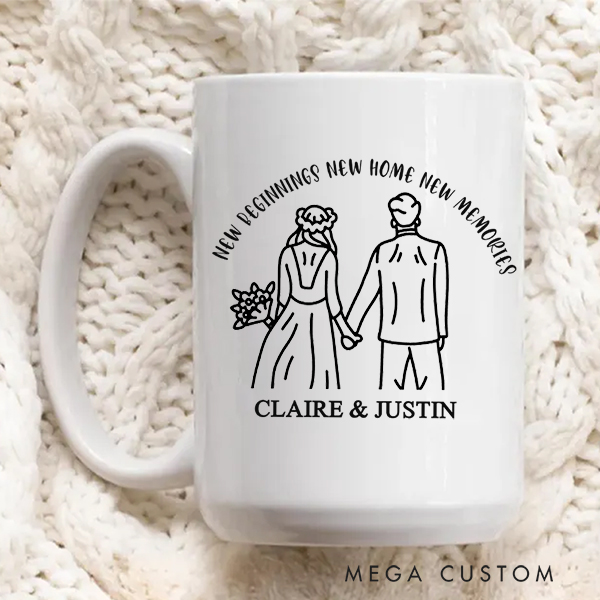 Personalized Mug Custom 11oz Newlyweds Mug New Home New Beginning New Memories Wedding Gift Housewarming Gift New Home Gift for Couple