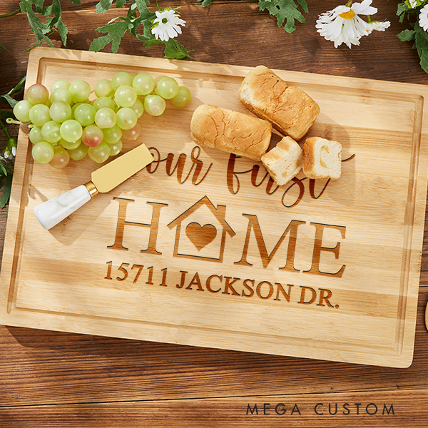 Personalized Cutting Board Charcuterie Board Real Our First Home Wedding Housewarming Gift New Home Gift Farmhouse Cutting Board Moving Gift