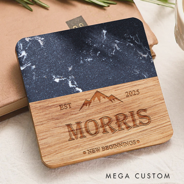 Personalized Coasters Custom Marble and Wood Coaster Our First Home for Couple Coasters Wedding Housewarming Gift New Home Gift Housewarming Keepsake