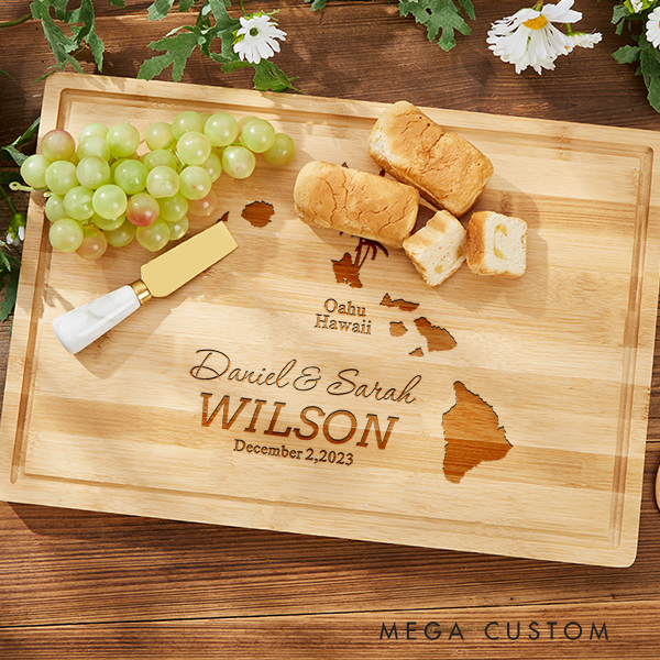 Personalized Handmade Cutting Board Personalized Hawaiian Island Design Wedding Anniversary Gift for Couples Housewarming and Closing Present