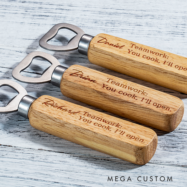 Personalized Wooden Bottle Opener Custom Engraved Bottle Opener Teamwork Bottle Opener Personalized and Fun Keepsake for Housewarming Celebrations