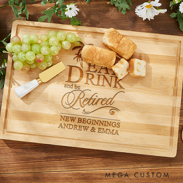 Personalized Handmade Cutting Board Personalized Tropical Retirement Design Housewarming Gift Custom Corporate Gift Appreciation Farewell Goodbye Gift