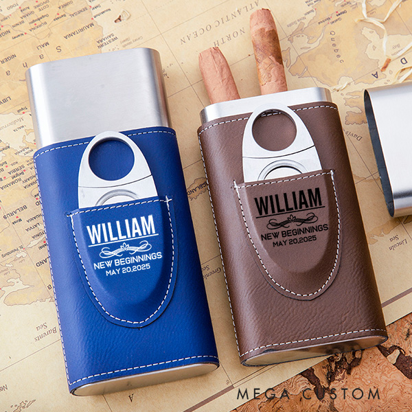 Personalized Engraved Cigar Case Custom Leather Cigar Holder with Cutter Wedding Housewarming Gift Moving Gift for Husband New Home Gift