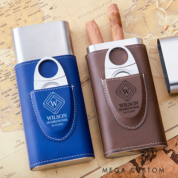 Personalized Leather Cigar Case Engraved Cigar Holder with Cutter Housewarming Gift New Homeowner Gifts Father's Day Gifts  Moving Gift for Husband