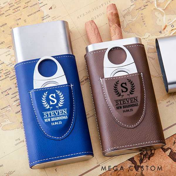 Personalized Engraved Cigar Case Custom Leather Cigar Holder with Name Wedding Gift for Dad Housewarming Gift Moving Gift for Husband New Home Gift