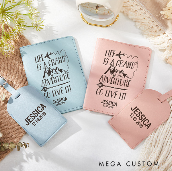 Personalized Life is a Grand Adventure Go Live It Passport Holder and Luggage Tag Set Custom Gift for Traveling Lovers