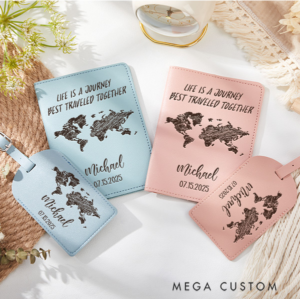 Personalized Life is a Journey Best Traveled Together Passport Holder and Luggage Tag Set Custom Gift for Traveling Lovers