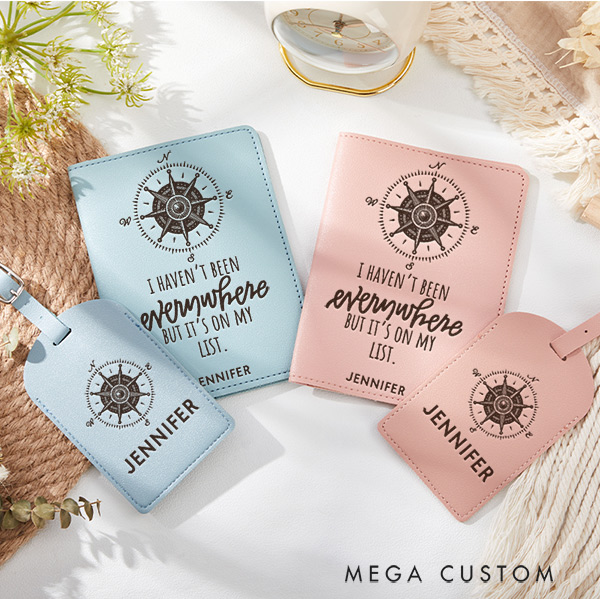 Personalized It's on My List Passport Holder and Luggage Tag Set Gift for Traveling Lovers Custom Passport Cover