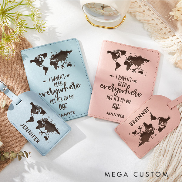 Personalized  I Haven't Been Everywhere but It's on My List Passport Holder and Luggage Tag Set Gift for Traveling Lovers Traveler Gift