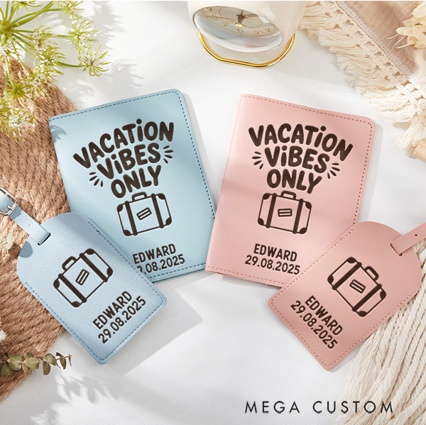 Personalized Vacation Vibes Only Passport Holder and Luggage Tag Set for Traveling Lovers Personalized Travel Gifts