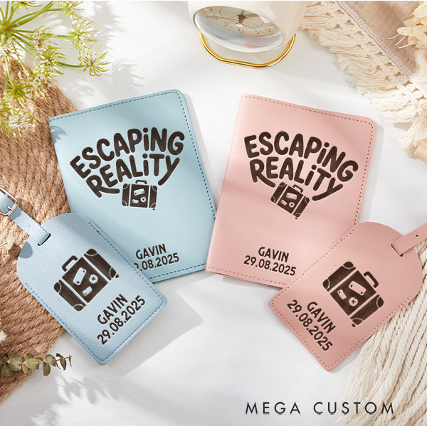 Personalized Escaping Reality Passport Holder and Luggage Tag Set for Traveling Lovers Personalized Traveler Gifts