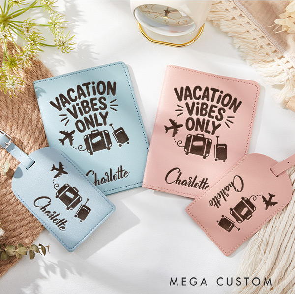 Personalized Vacation Vibes Only Passport Holder and Luggage Tag Set for Traveling Lovers Personalized Trip Lovers Gifts