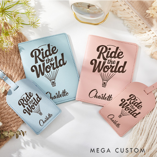 Personalized Ride the World Passport Holder and Luggage Tag Set for Traveling Lovers Leather Traveling Passport Wallet Gift