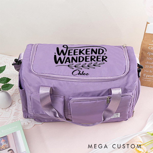 Personalized Weekend Wanderer Duffle Bag for Traveling Lovers Polyester Weekender Girls Trip Gift Waterproof Overnight Bag for Travelers