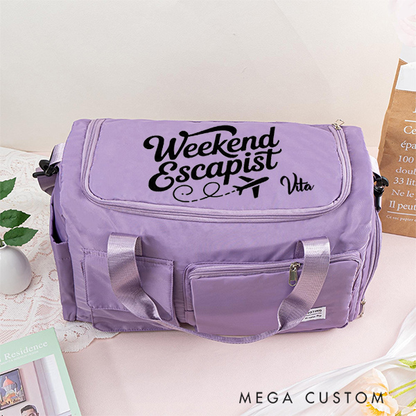 Personalized Weekend Escapist Duffle Bag for Traveling Lovers Polyester Weekender Girls Trip Gift Waterproof Sleepover Party Gift for Travelers