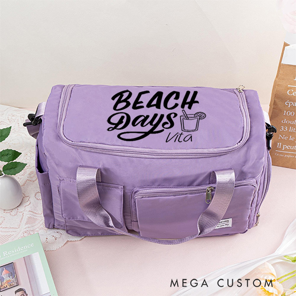 Personalized Beach Days Duffle Bag for Traveling Lovers Polyester Waterproof Bag for Beach Trips